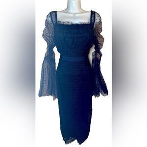 🎬VENUS🎬 SHEER LONG RUCHED POLKA DOT BELL SLEEVE EMPIRE WAIST LINED PENCIL DRESS